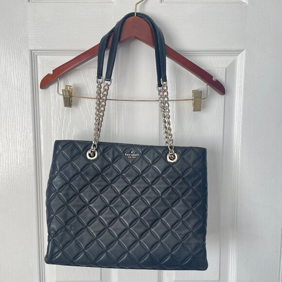 Kate Spade Natalia Quilted Smooth Black Leather Chain Tote Shoulder Bag - Picture 1 of 9